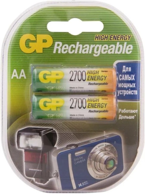 Перезаряжаемые аккумуляторы GP 270AAHC AA, емкость 2650 мАч - 2 шт. в клемшеле GP 270AAHC AA (4891199077746)