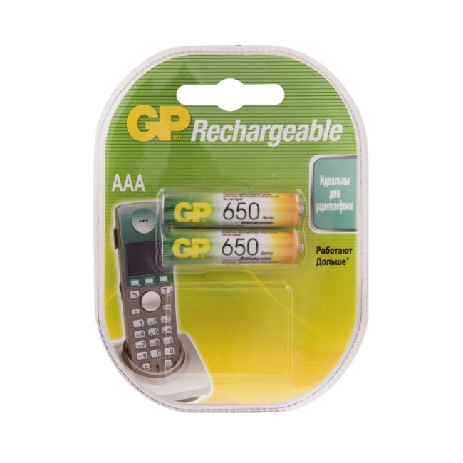 Перезаряжаемые аккумуляторы GP 65AAAHC AAA, емкость 650 мАч - 2 шт. в клемшеле GP 65AAAHC AAA (4891199109799)